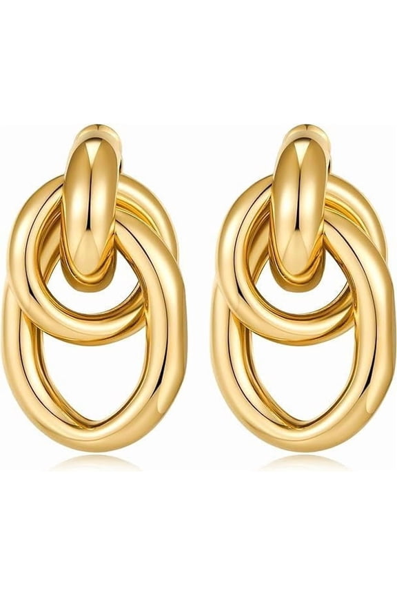 14k Gold Plated Knot Chunky Earring for Women Gold Statement Geometric Drop Dangle Long Link Earrings Long Gold Knot Link Dangle Earrings Trendy Dupes Jewelry Gift