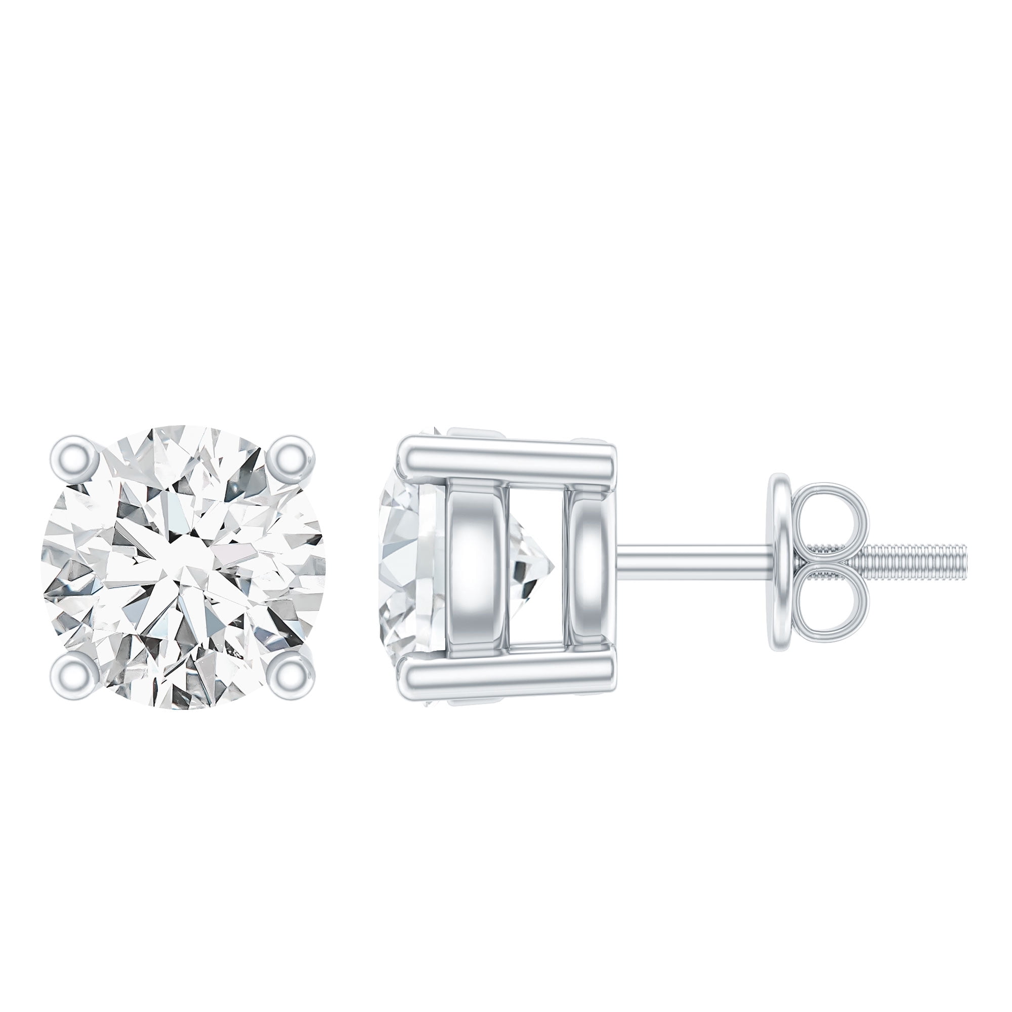 Rosec Jewels Certified Moissanite Stud Earrings in Silver - with Screw Back - 4 mm Round - D-VS1 Quality - Ready to Gift for Women