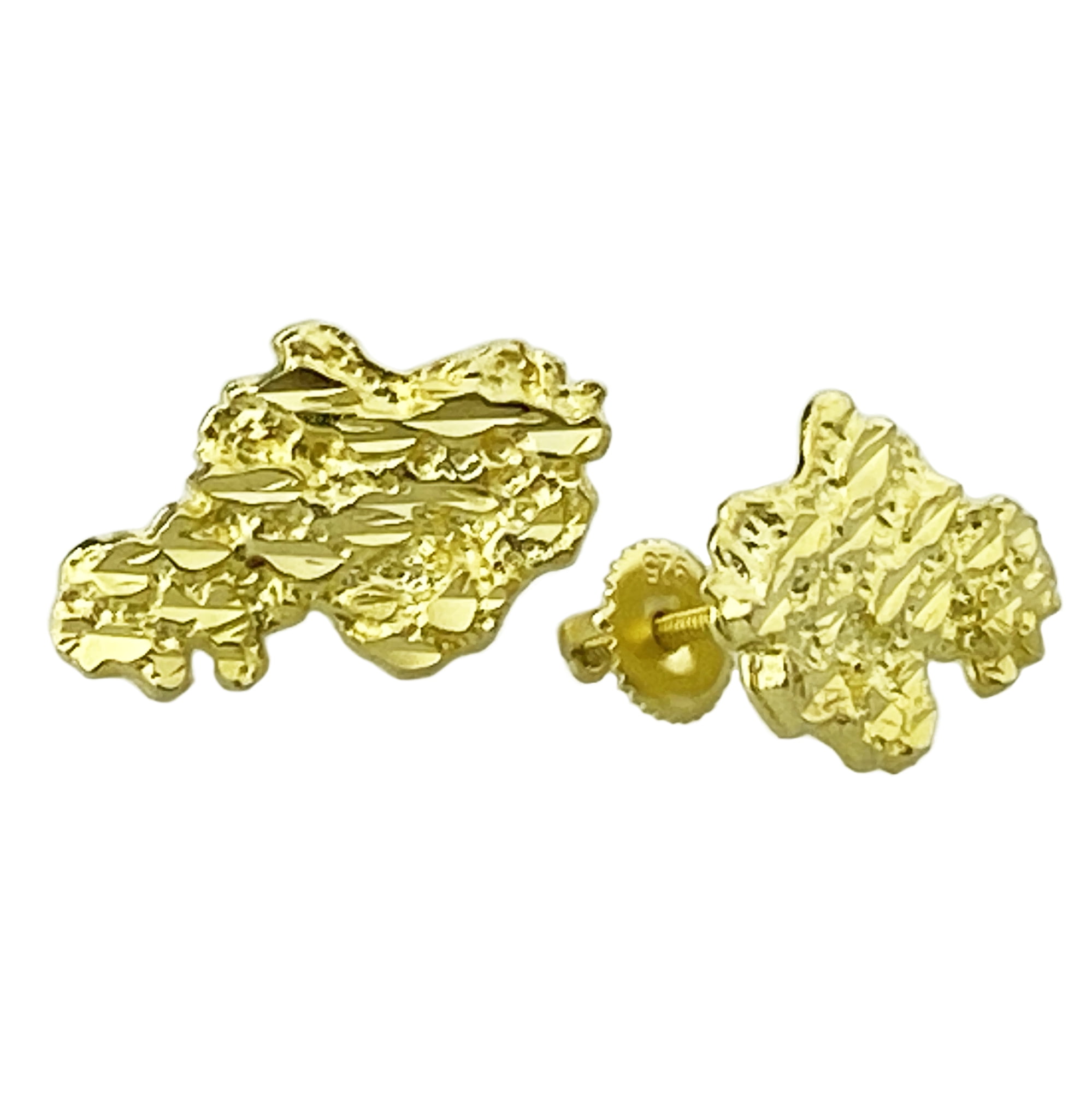 14k Gold Plated Nugget Earrings Real Solid 925 Sterling Silver Diamond Cut Screw Back 20MM
