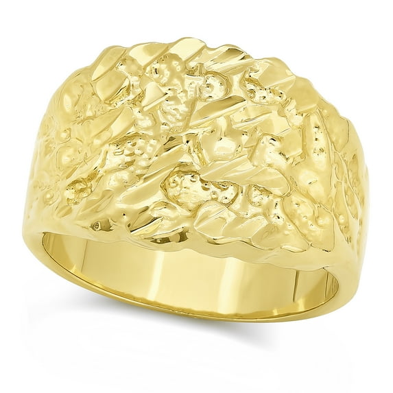 14k Gold Plated Chunky Nugget Ring - 15mm Wide, Vintage Style (0.25 mils 14k Gold) - Size 12