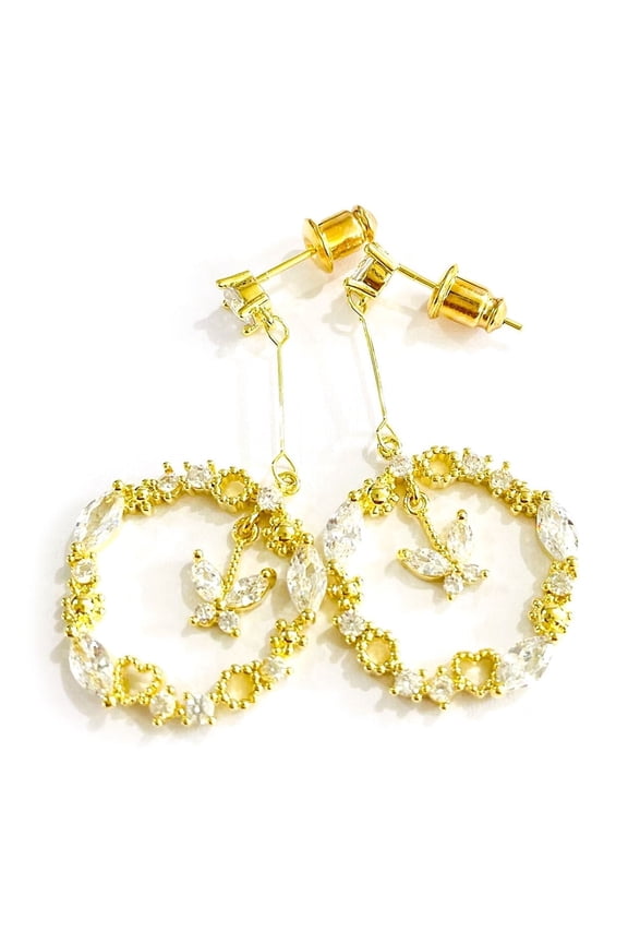 14k Gold Plated Open Butterfly Drop Earring with crystals