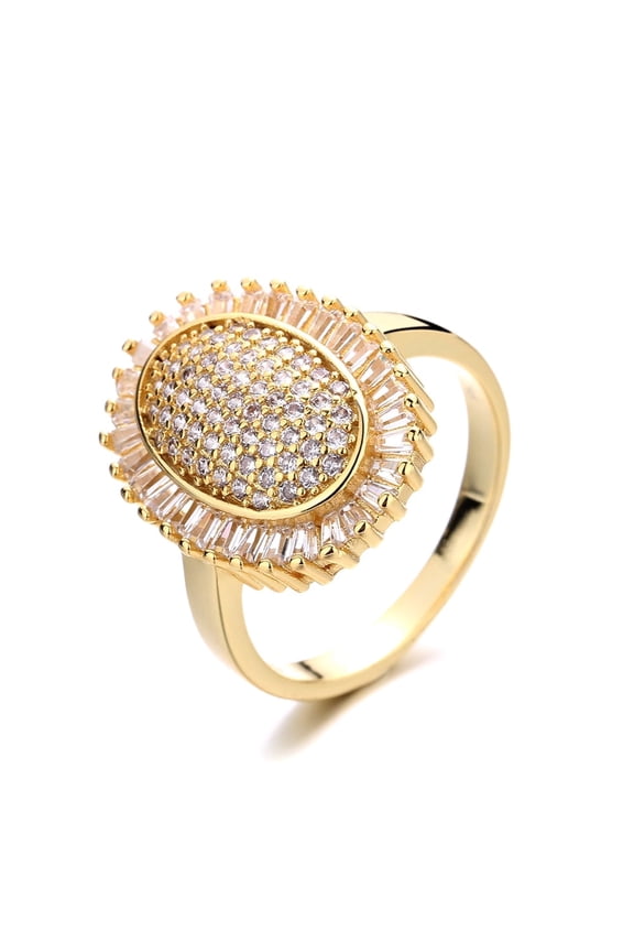 14k Gold-Plated Oval Starburst Ring with Swarovski Crystals