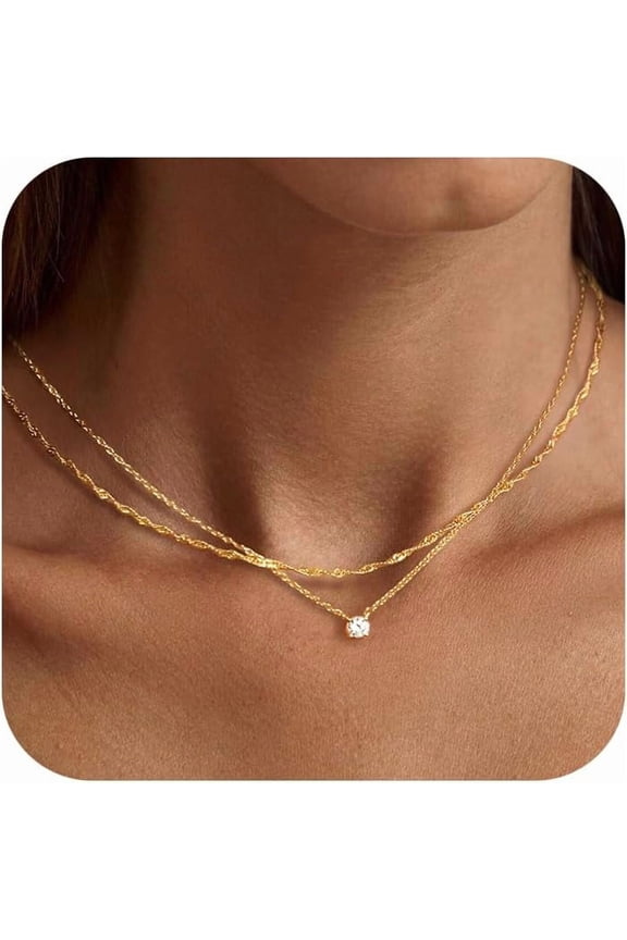 14k Gold Plated/Silver Cubic Zirconia Necklaces for Women, Simple CZ Jewelry Necklaces Trendy Gifts