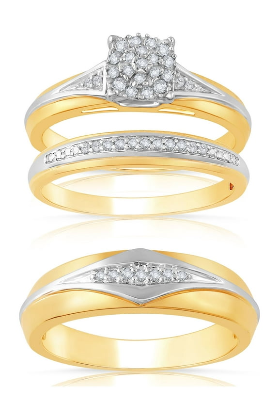 1/5 Ct.T.W. Diamond Engagement Ring Trio Set, 14k Gold Sterling Silver