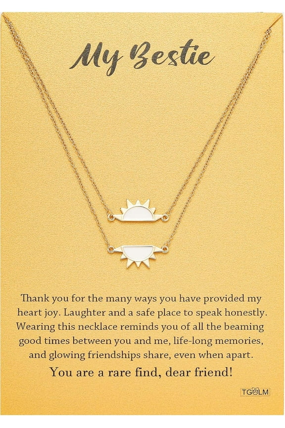 14k Gold Plated Sun Moon Friend Necklace for Women BFF Necklaces for 2, My Besties Friendship Gift