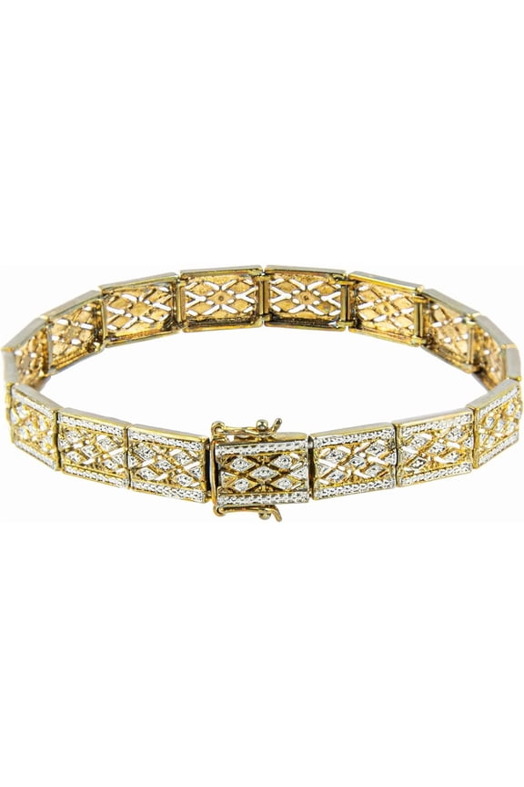 14k Gold Plated Women's Filigree Square Link 8 Inch Bracelet