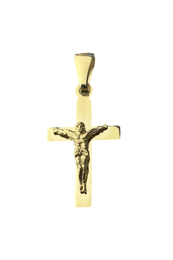 14k Gold Plated over 925 Sterling Silver Crucifix Cross Cruz De Plata Plain Small Micro Pendant 1"