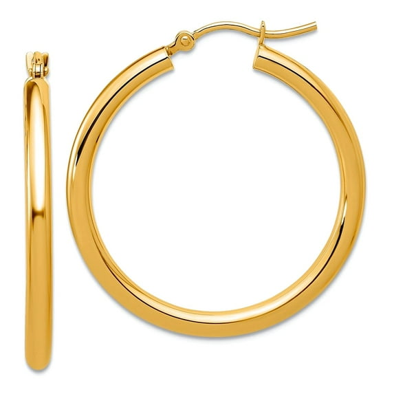 14k Yellow Gold Polished 2.5mm Lightweight Tube Hoop Earrings 2.5mm Thick Hoop Earring for Women