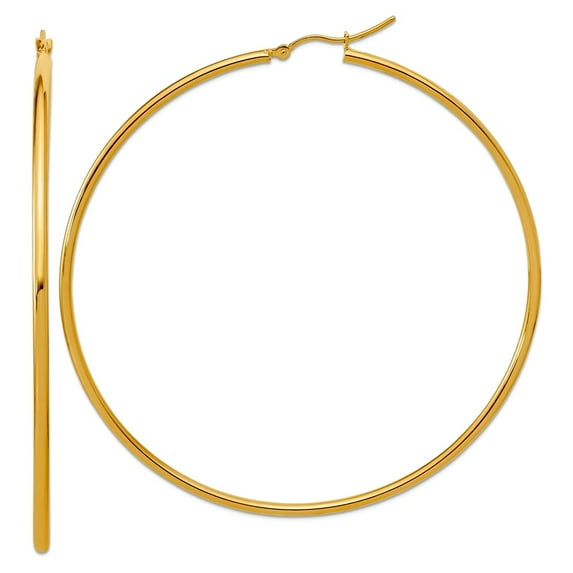 14k Solid Yellow Gold Polished 2x70mm Polished Hoop Earrings 70x70mm Wide 2mm Thick Hoop Earring for Women