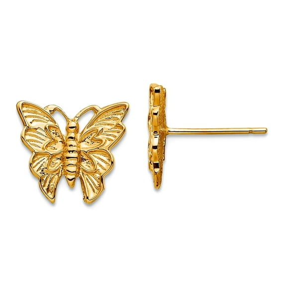 14k Solid Yellow Gold Polished Butterfly Angel Wings Post Earrings 12x12.45mm Wide Stud Earring for Women