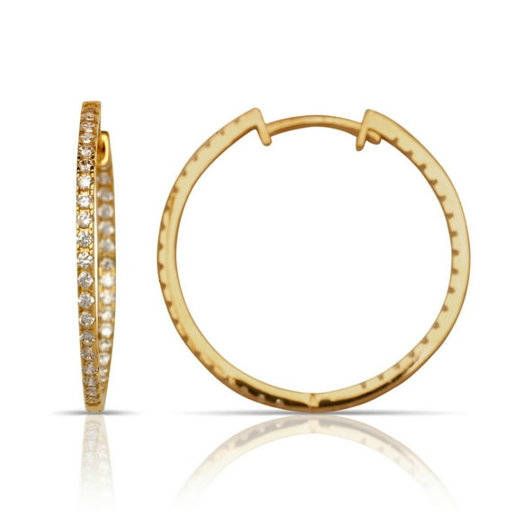 14k Gold Polished CZ Modern Hoop Earrings (yellow and White) Gift For Women-(Yellow Gold)-Hoop Earring