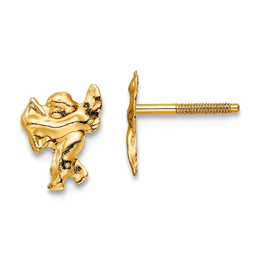 14k Gold Polished Cupid Threaded Post Earrings 7.5x4mm Wide Stud Earring for Women - .2 Grams