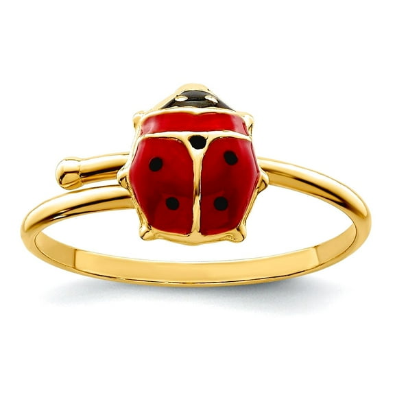 14k Gold Polished Enameled Ladybug Adjustable Ring Ring for Women - .6 Grams