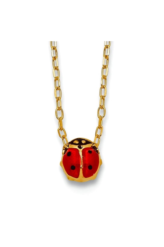 14k Gold Polished Enameled Small Ladybug Necklace 16.5 Inch 4.5mm Wide Pendant Necklace for Women