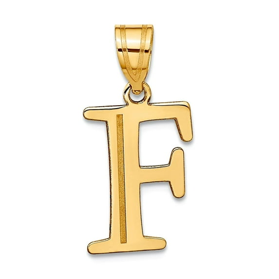 14k Gold Polished Etched Letter F Initial Pendant Necklace Pendant for Women - .6 Grams