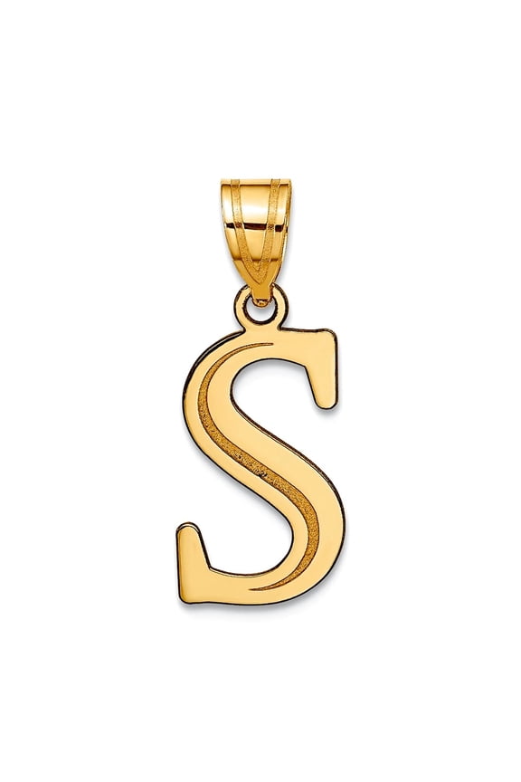 14k Gold Polished Etched Letter S Initial Pendant Necklace Pendant for Women - .6 Grams
