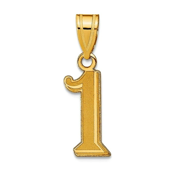 14k Gold Polished Etched Sport game Number 1 Pendant Necklace 17.47x7.93mm Wide Pendant for Women