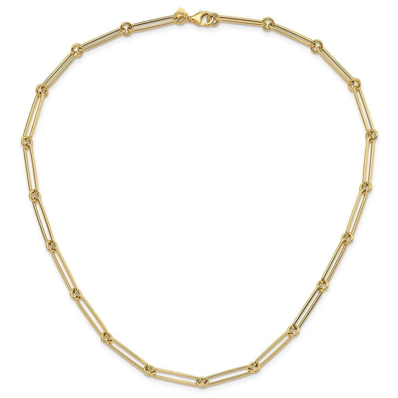 14k Gold Polished Hollow Paperclip Link Necklace