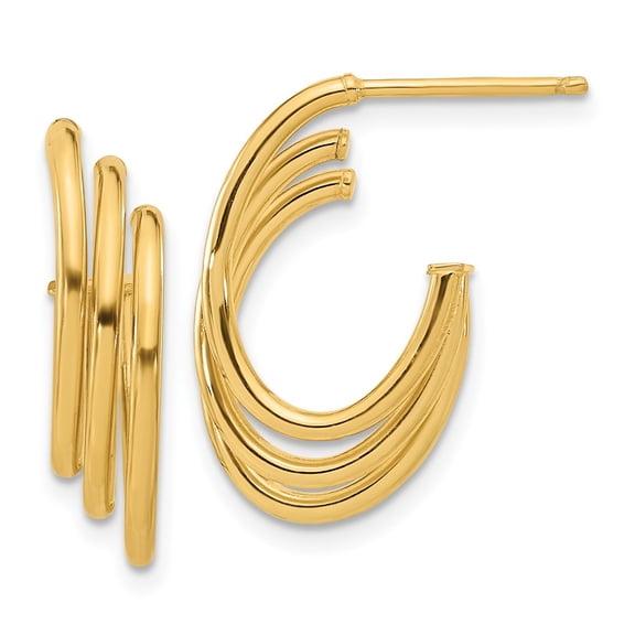 14k Gold Polished J-Hoop Post Earrings