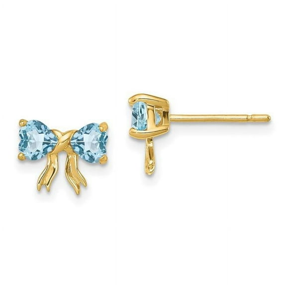 14k Gold Polished Light Swiss Blue Topaz Bow Post Earrings XBS542