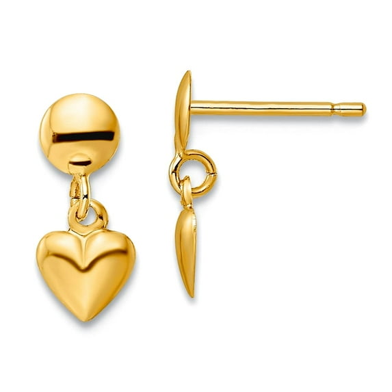 14k Gold Polished Love Heart Post Long Drop Dangle Earrings 12.25x4.9mm Wide Dangle Earring for Women