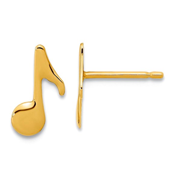 14k Gold Polished Music Note Post Earrings 10.2x5.9mm Wide Stud Earring for Women - .5 Grams