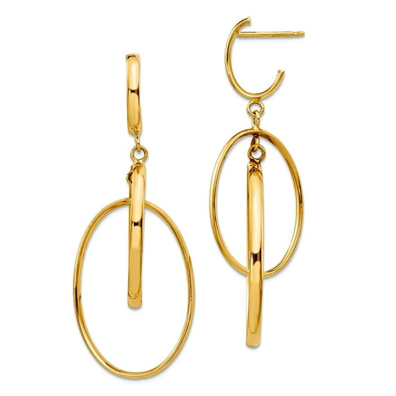 14k Gold Polished Post Long Drop Dangle Earrings 45x18mm Wide Dangle Earring for Women - 2.1 Grams