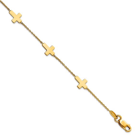 14k Solid Yellow Gold Polished Religious Faith Cross With 1inch Extension Anklet 9 Inch Anklet for Women