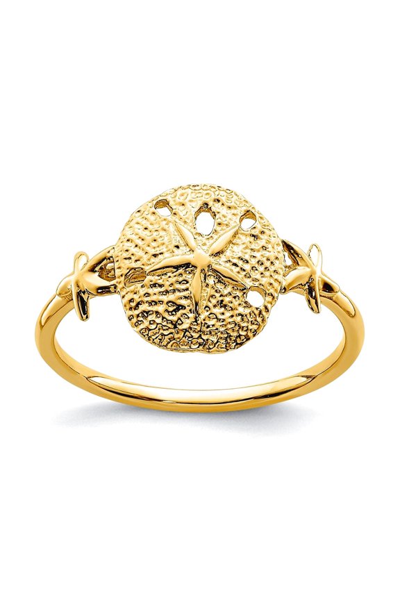 14k Solid Yellow Gold Polished Sand Dollar Ring Size 7 Ring for Women - 1.8 Grams