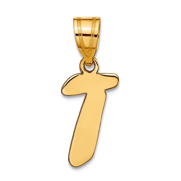 14k Gold Polished Script Letter T Initial Pendant Necklace Pendant for Women - .7 Grams
