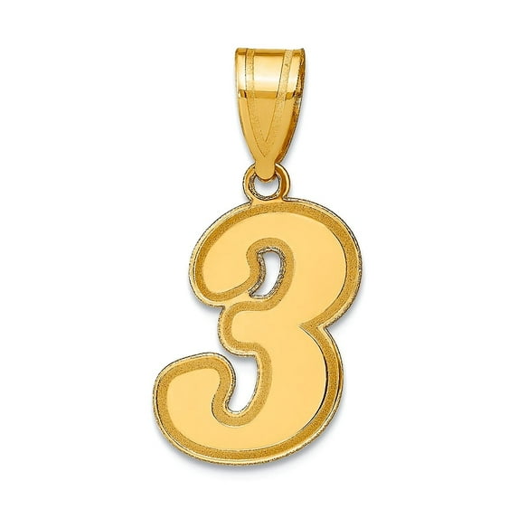 14k Gold Polished Script Sport game Number 3 Pendant Necklace 17.52x11.58mm Wide Pendant for Women