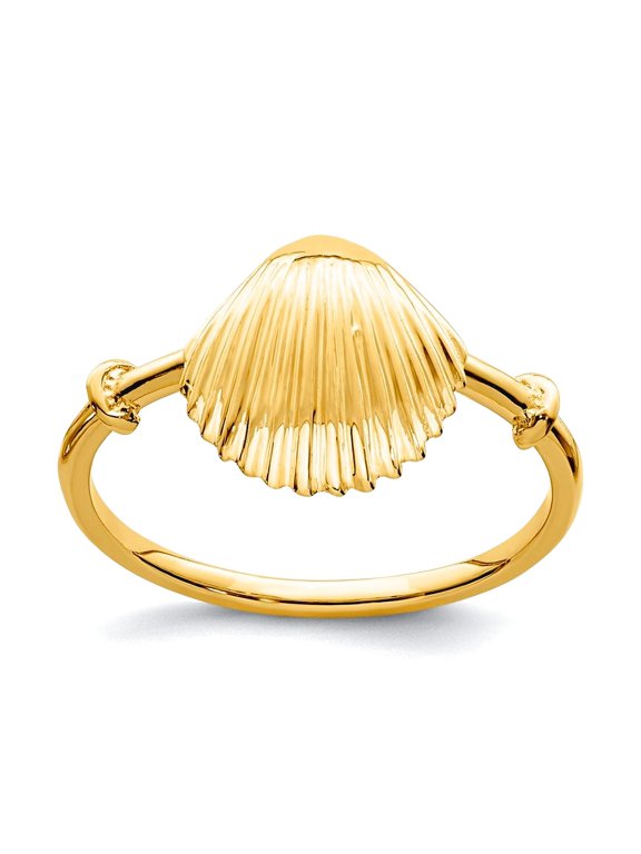 14k Solid Yellow Gold Polished Shell Ring Size 7 Ring for Women - 1.8 Grams