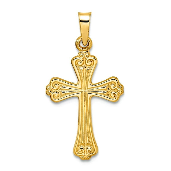 14k Gold Polished Solid Fancy Design Religious Faith Cross Pendant Necklace 25.44x13.53mm Wide 0.82mm Thick Pendant for