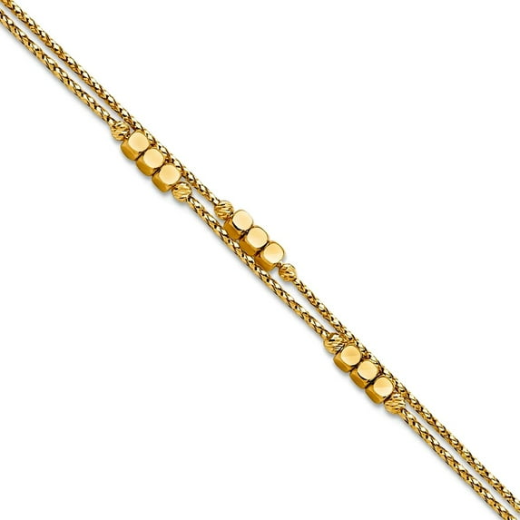 14k Gold Polished Sparkle-Cut Beaded Double Strand Bracelet 7.5 Inch 3.2mm Wide Strand Bracelet for Women