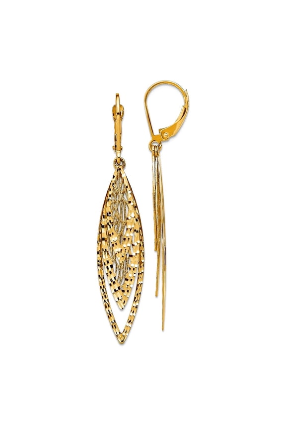 14k Gold Polished Sparkle-Cut Leverback Earrings 52.7x9.75mm Wide Stud Earring for Women - 3.0 Grams