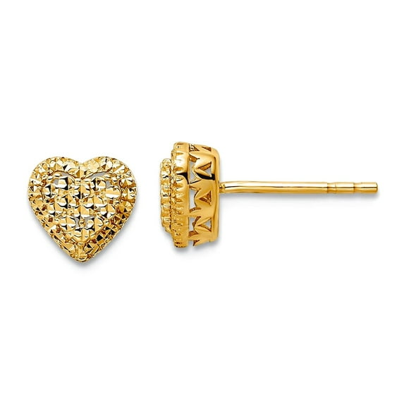 14k Gold Polished Sparkle-Cut Love Heart Post Earrings 7.25x7.5mm Wide Stud Earring for Women