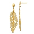 thumbnail image 1 of 14k Gold Polished Sparkle-Cut Textured Leaf Post Long Drop Dangle Earrings 49x13mm Wide Dangle Earring for Women, 1 of 2