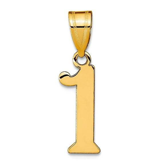 14k Gold Polished Sport game Number 1 Pendant Necklace 16.65x6.95mm Wide Pendant for Women