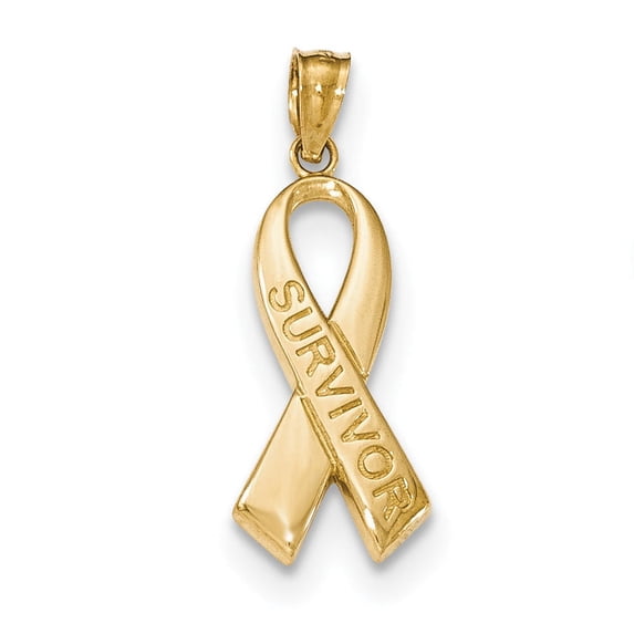 14k Gold Polished Survivor Ribbon Pendant