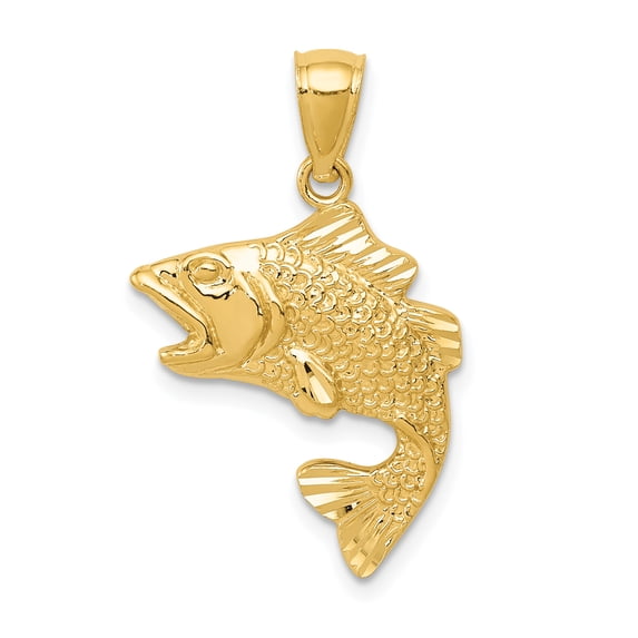 14k Gold Polished & Textured Bass Pendant