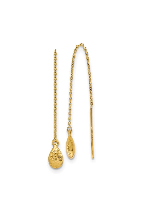 14k Yellow Gold Tear Drop Threader Earrings