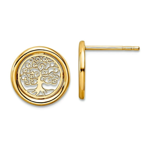 14k Gold Polished Tree Of Life In Circle Post Earrings 11.65x11.7mm Wide Stud Earring for Women