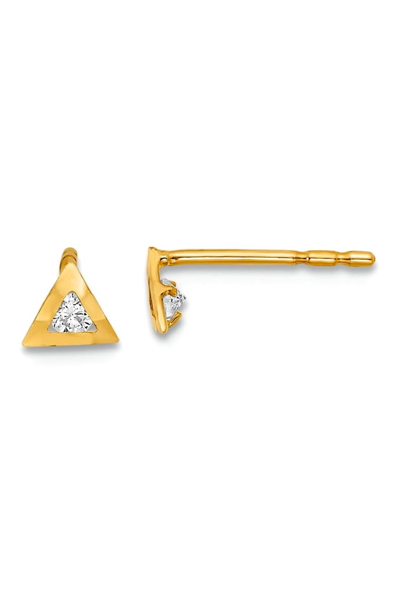 14k Gold Polished Triangle With Cubic Zirconia Post Earrings 4x4.5mm Wide Stud Earring for Women