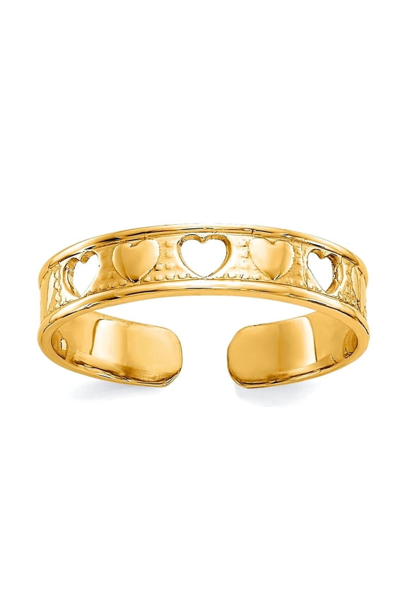 14k Solid Yellow Gold Polished With Love Hearts toe ring toe ring for Women - .7 Grams