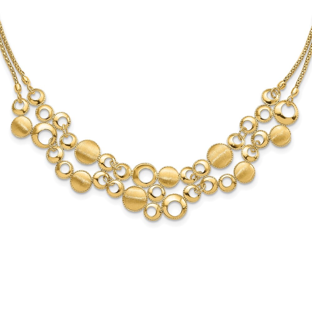 14k Gold Polished and Satin Circles with 2in. Extension Necklace