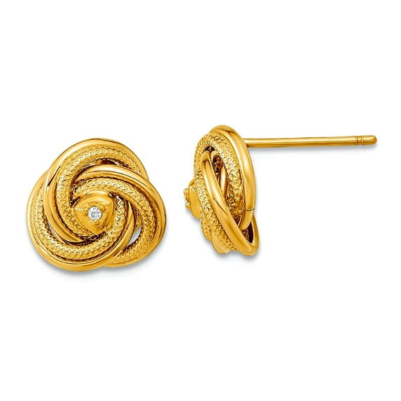 14k Gold Polished and Textured Cubic Zirconia Love Knot Earrings 10.15x10.6mm Wide Stud Earring for Women