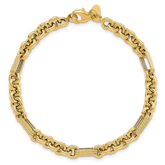 14k Gold Polished and Textured Fancy Link Bracelet