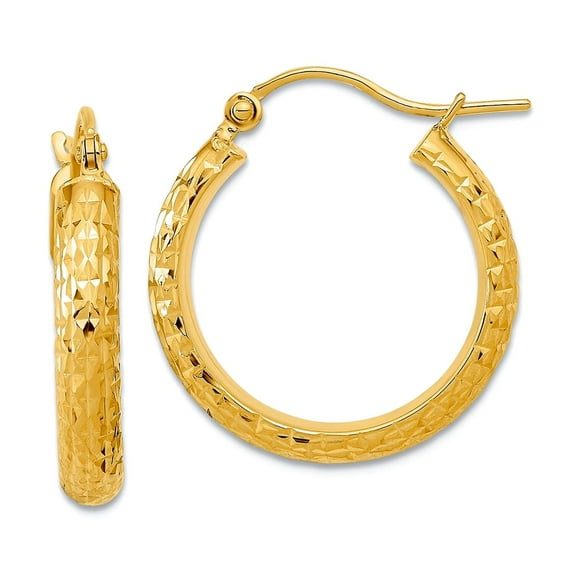 14k Gold Polished and Textured Hoop Earrings 20.62x20.33mm Wide 3.5mm Thick Hoop Earring for Women