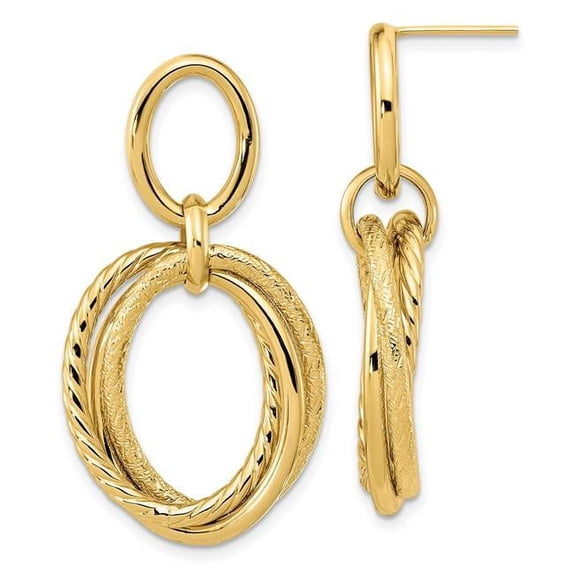 14k Gold Polished and Textured Post Dangle Earrings