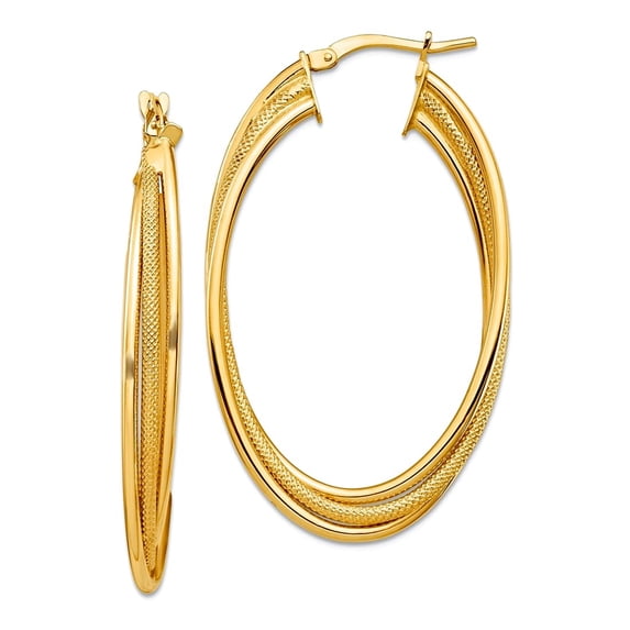 14k Solid Yellow Gold Polished and Textured Twisted Fancy Hoop Earrings 43.38x25.9mm Wide Hoop Earring for Women
